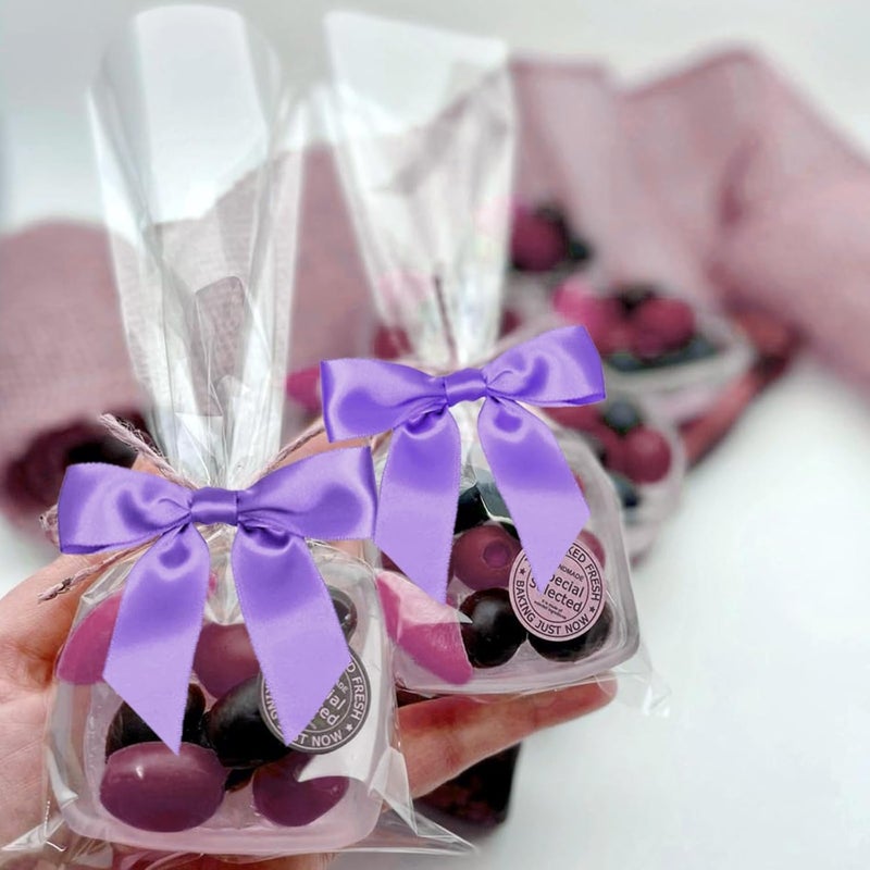 Adodotoe Purple Twist Tie Bows, 100 Pcs Satin Twist Tie Bows for Treat Bag Satin Ribbon Tie Bows for Tying Up Packages Present Bags Bakery Candy Bags Decorating Ribbon Bow Gift Wrap Bows - Image 5